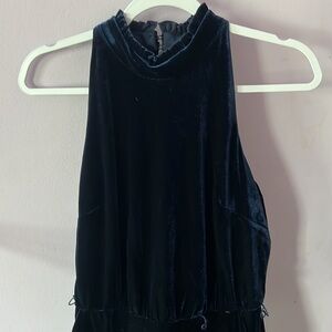 Dark Blue Halter Velvety Jumpsuit